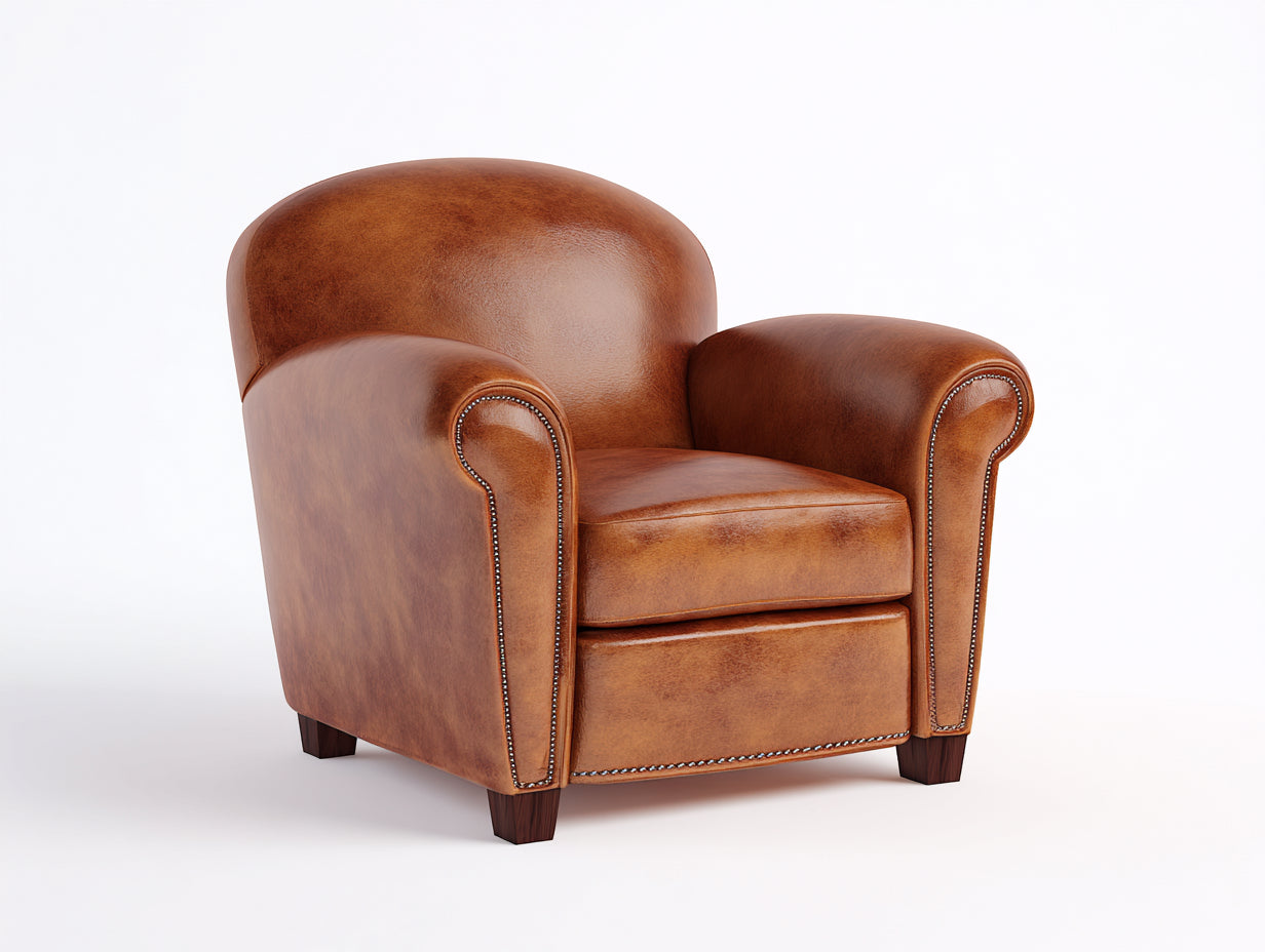 Poltrona - pelle sintetica-legno - 92 x 86 x 80 cm - cognac - stile classico
