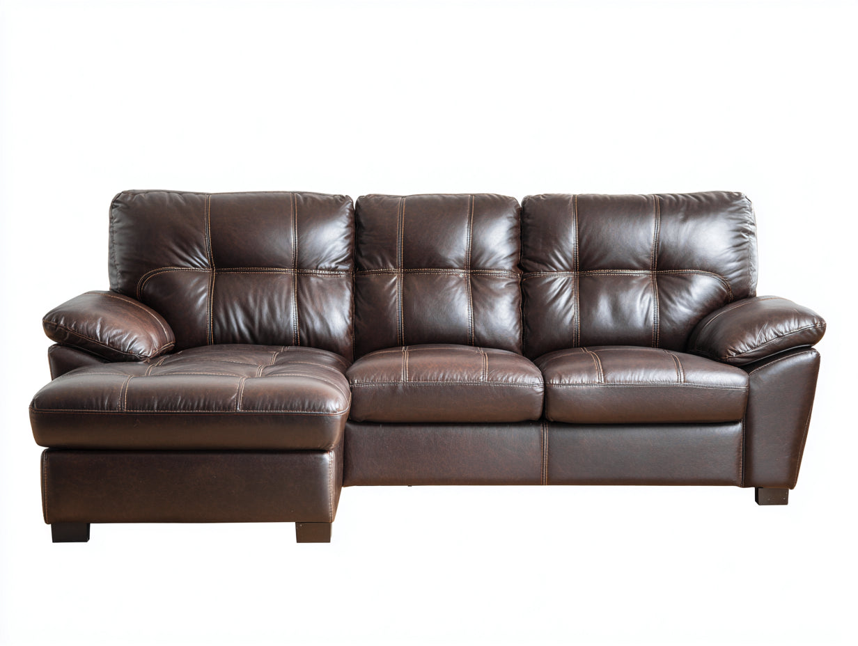 Divano angolare in pelle marrone scuro 268x165x88 cm per soggiorno - design moderno