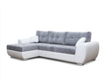 Divano angolare in tessuto grigio e similpelle bianca 262x172x87 cm per soggiorno - design moderno