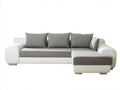 Divano angolare in tessuto e similpelle 280x168x84 cm - grigio-bianco - adatto per soggiorno moderno