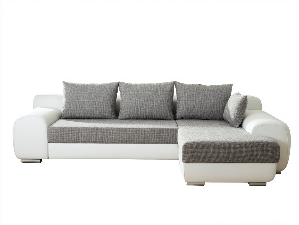 Divano angolare in tessuto e similpelle 280x168x84 cm - grigio-bianco - adatto per soggiorno moderno