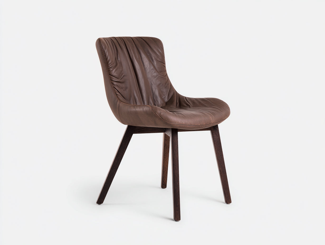 Sedia da pranzo - pelle-legno - 57 x 61 x 82 cm - marrone scuro-legno scuro - design moderno