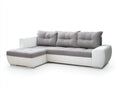 Divano angolare in tessuto grigio chiaro e similpelle bianca 255x160x86 cm per soggiorno - design moderno