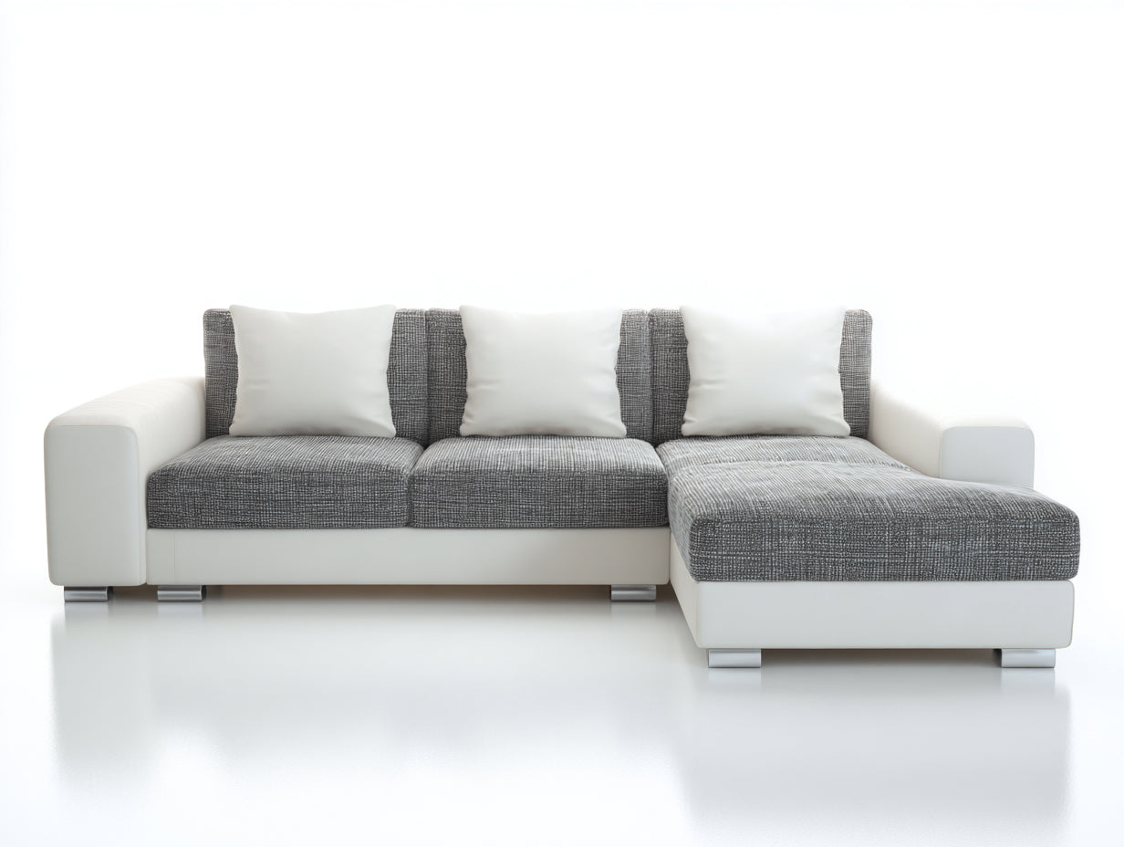Divano angolare in tessuto e similpelle 276x166x83 cm - grigio-bianco - adatto per soggiorno moderno