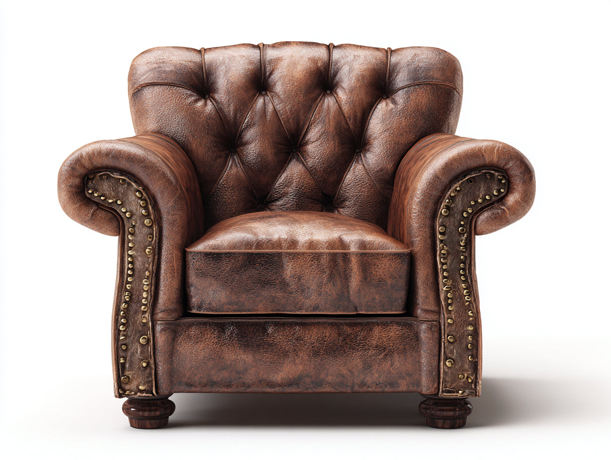 Poltrona - pelle sintetica-legno - 97 x 89 x 81 cm - marrone - stile Chesterfield