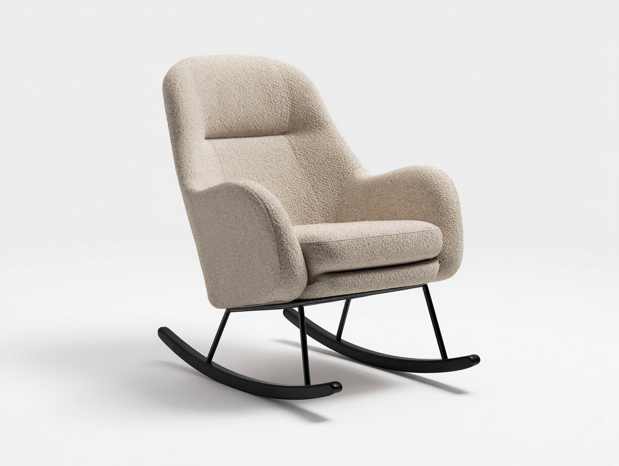 Sedia a dondolo in tessuto beige e metallo nero 76x84x98 cm per soggiorno - design moderno