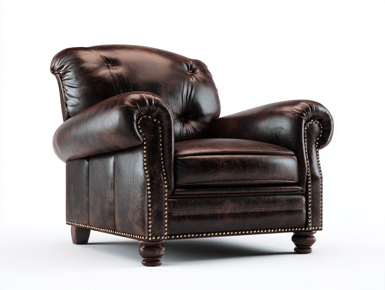Poltrona - pelle sintetica-legno - 98 x 88 x 79 cm - marrone scuro - stile Chesterfield