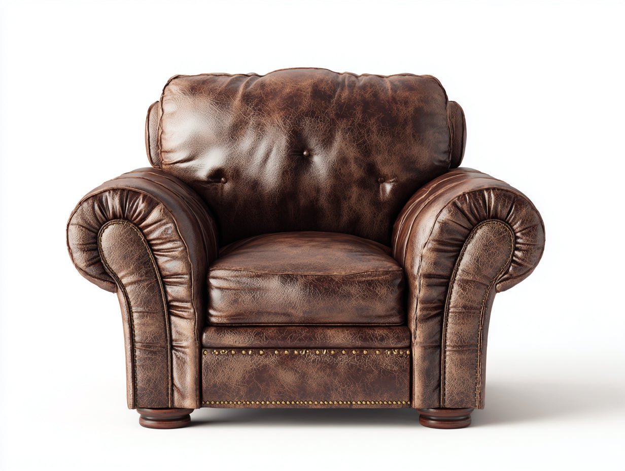 Poltrona - pelle sintetica-legno - 99 x 90 x 80 cm - marrone scuro - stile Chesterfield