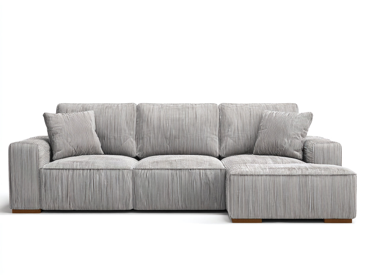 Divano angolare in velluto a coste 292x172x82 cm - grigio chiaro - adatto per soggiorno moderno