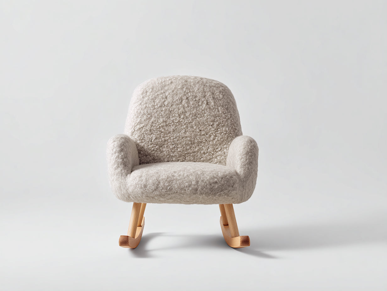 Sedia a dondolo in tessuto bouclé 72x84x91 cm - beige - adatta per soggiorno moderno