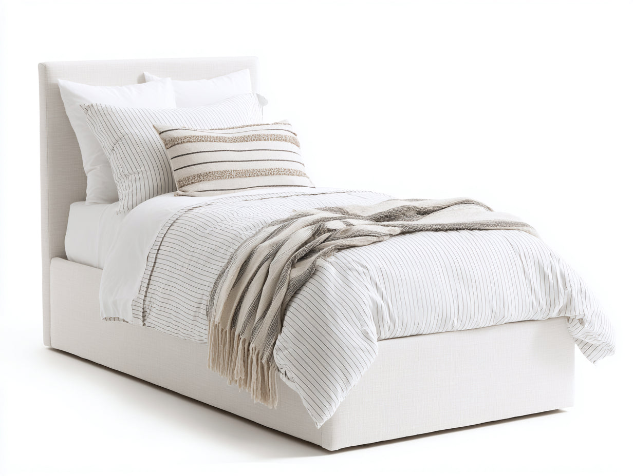 Letto singolo imbottito in tessuto 208x104x118 cm - bianco crema - stile moderno per camera da letto