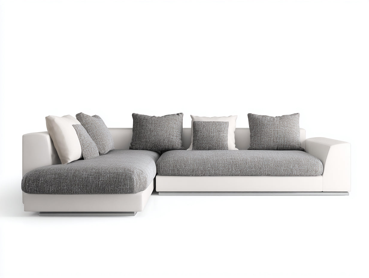 Divano angolare in tessuto e similpelle 300x175x80 cm - grigio-bianco - adatto per soggiorno moderno