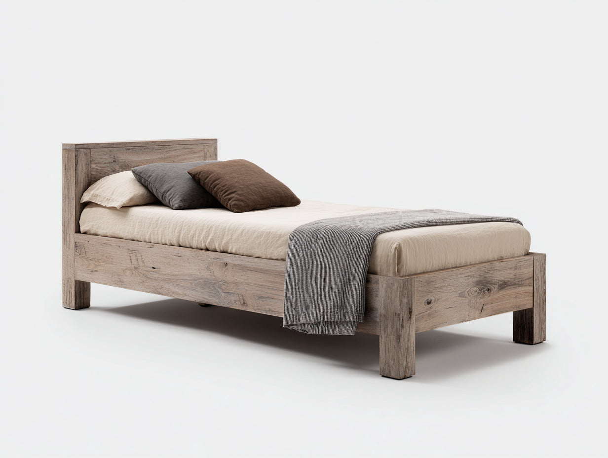 Letto singolo - Legno - 211x99x90 cm - Rovere chiaro - Rustico