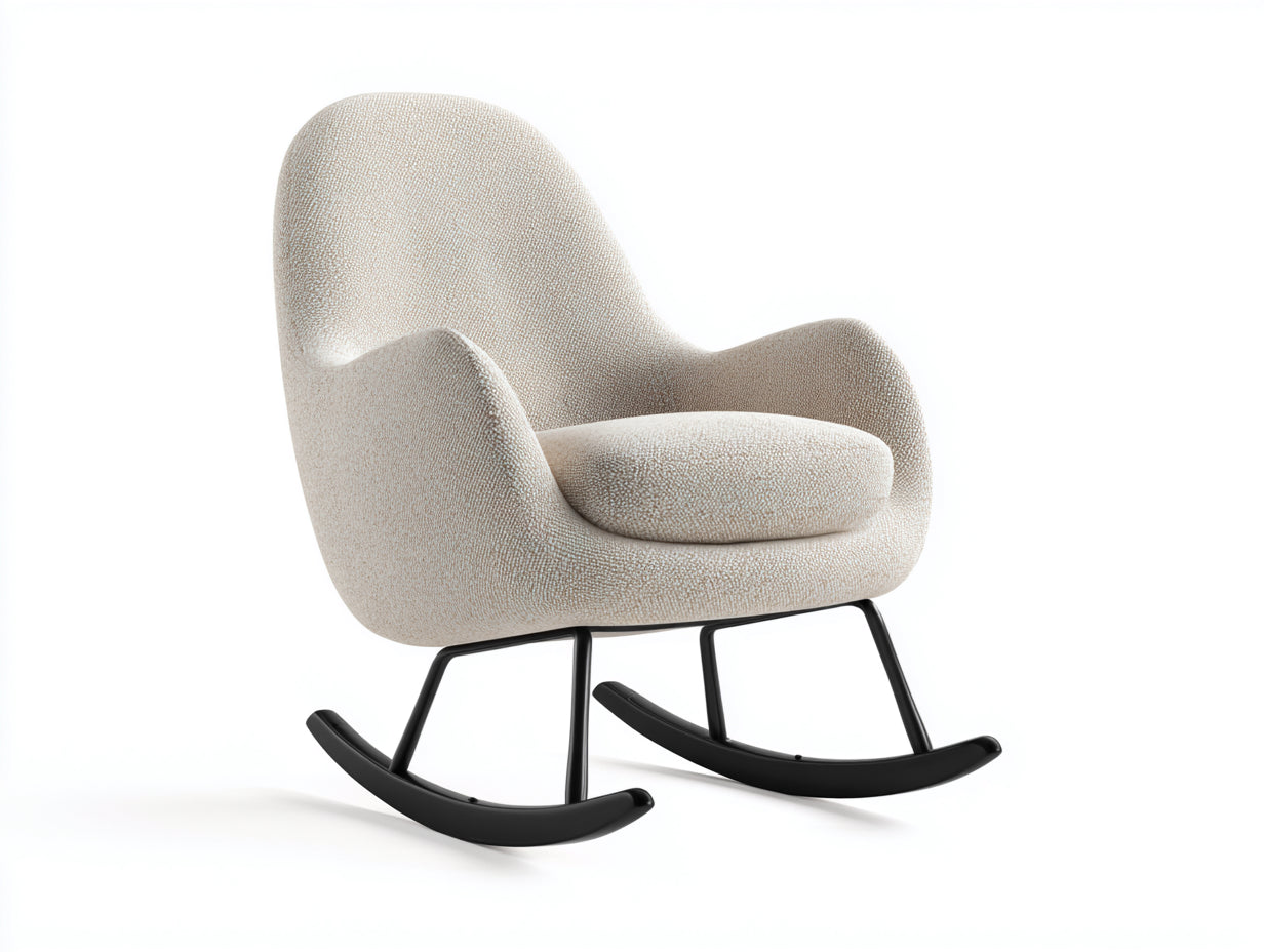 Sedia a dondolo in tessuto beige e metallo nero 74x80x92 cm per soggiorno - design moderno