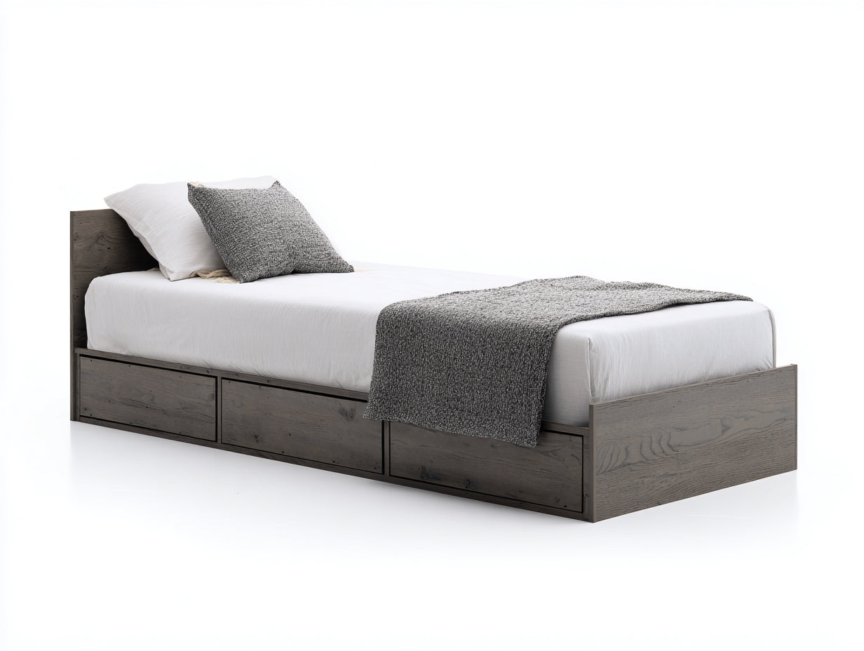 Letto singolo in legno effetto noce con spazio contenitore 204x97x82 cm - marrone scuro - stile moderno per camera da letto