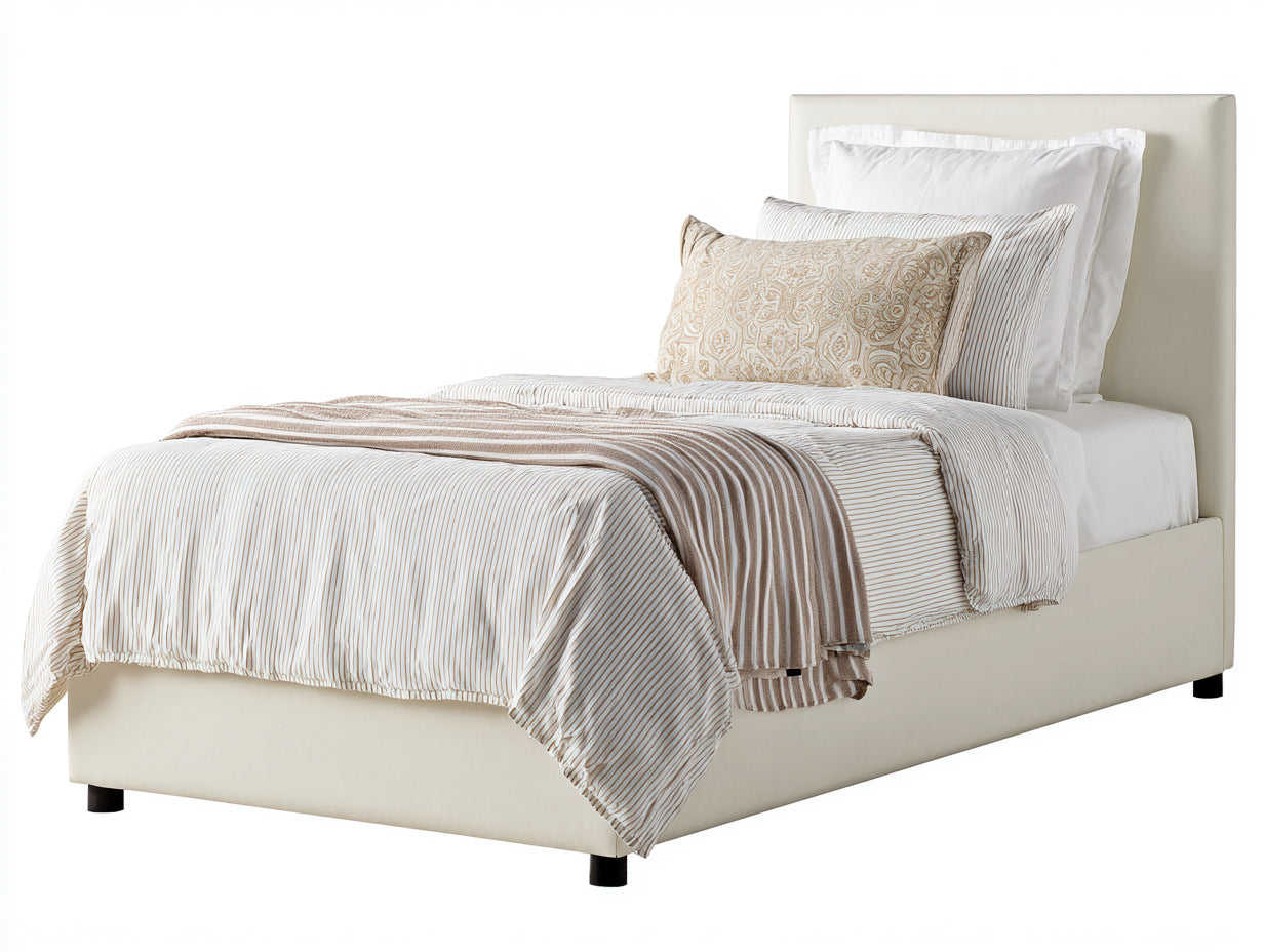 Letto singolo imbottito in tessuto 214x110x115 cm - bianco crema - design moderno per camera da letto