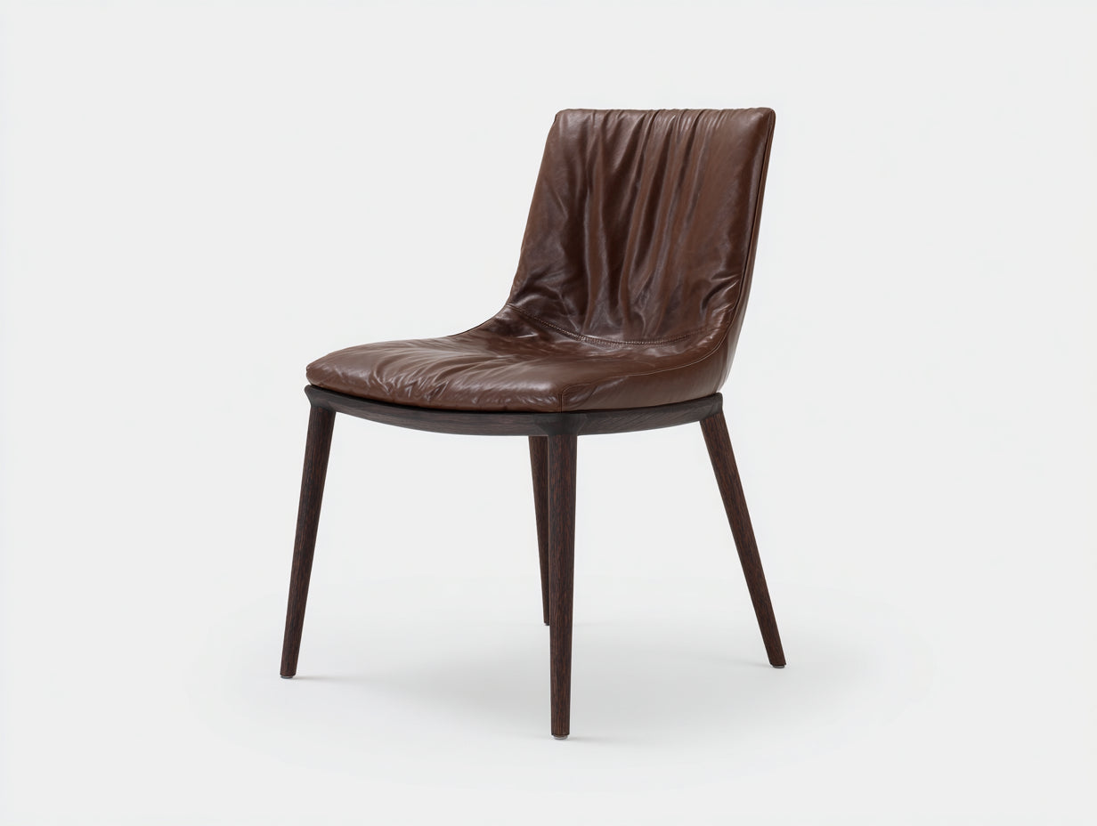 Sedia da pranzo - pelle-legno - 58 x 62 x 83 cm - marrone scuro-legno scuro - design moderno