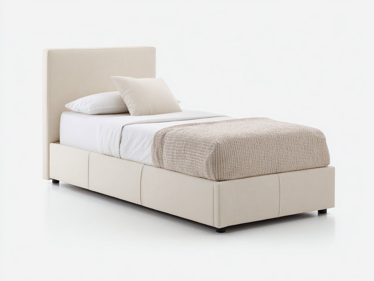 Letto singolo imbottito in tessuto 209x103x111 cm - beige chiaro - design moderno per camera da letto
