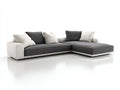 Divano angolare in tessuto grigio scuro e similpelle bianca 298x178x79 cm per soggiorno - design moderno