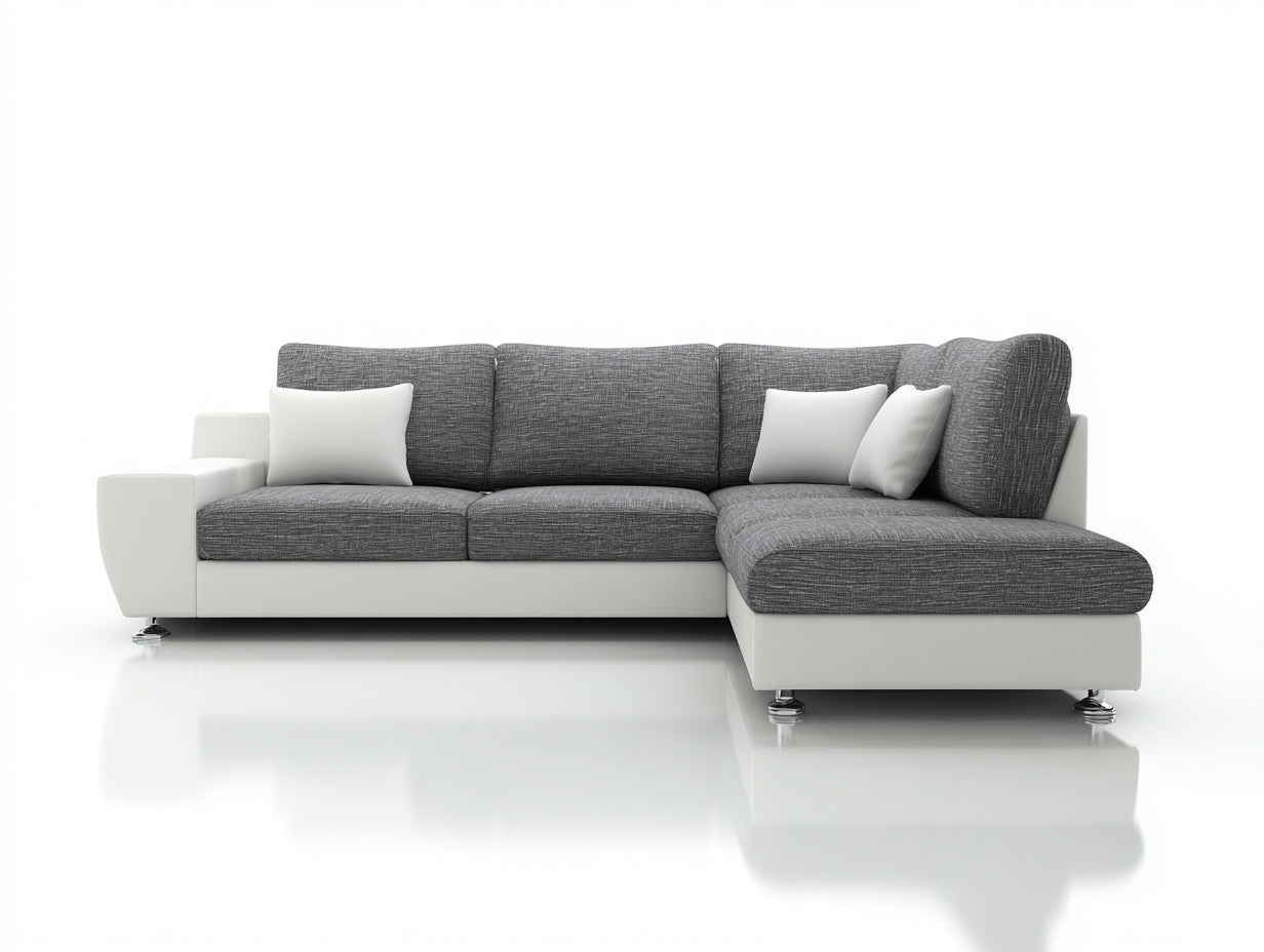 Divano angolare in tessuto e similpelle 288x170x82 cm - grigio-bianco - adatto per soggiorno moderno