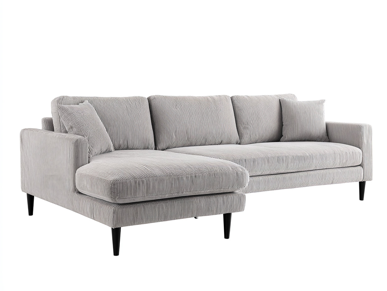 Divano angolare in tessuto grigio chiaro 272x168x84 cm per soggiorno - design moderno